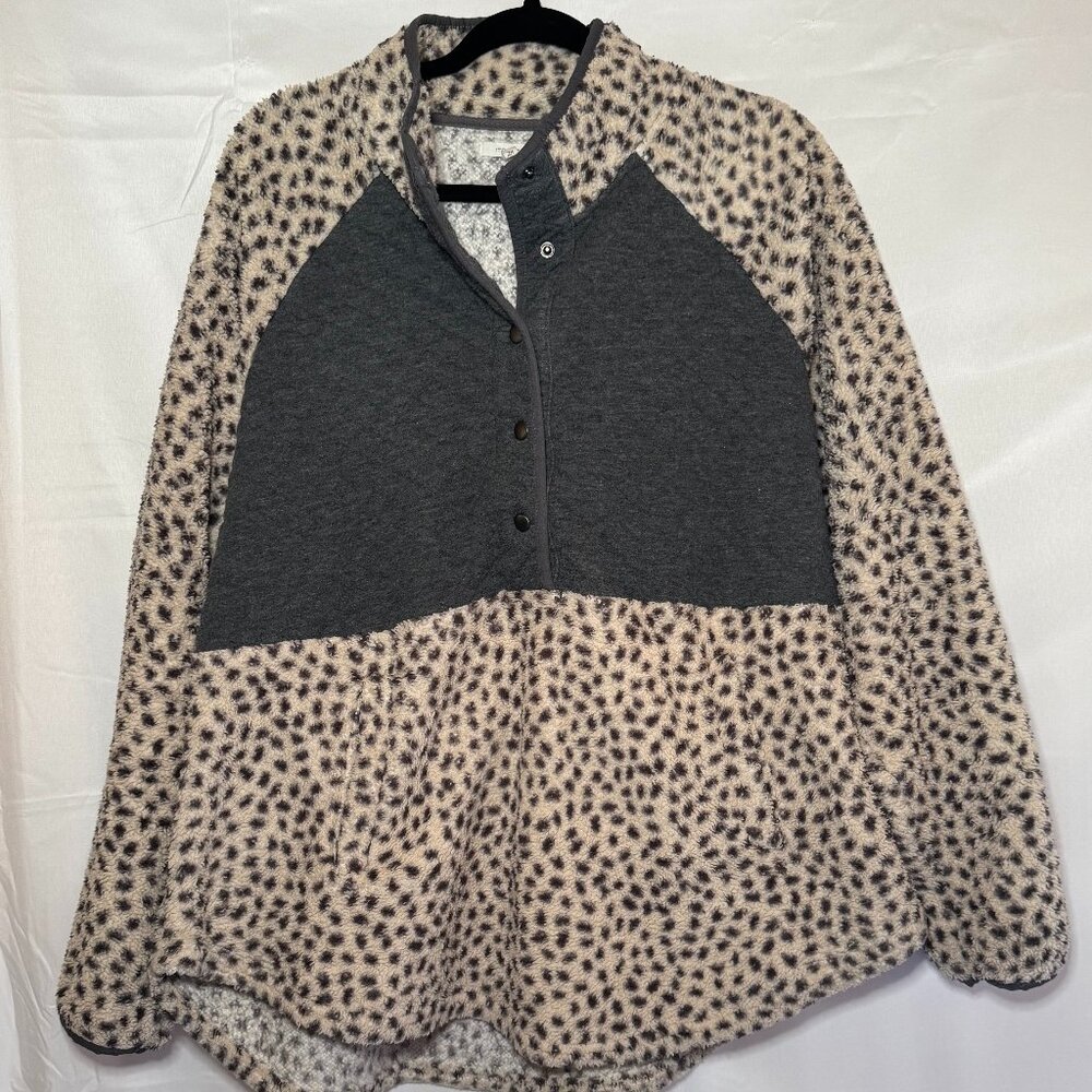 Maurice's Women's Cheetah Sherpa Gray Quilted Snap Front Pullover Plus Size 2X